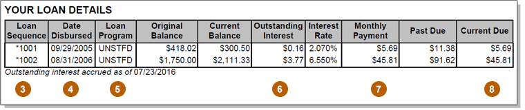 Debit Statement Screenshot